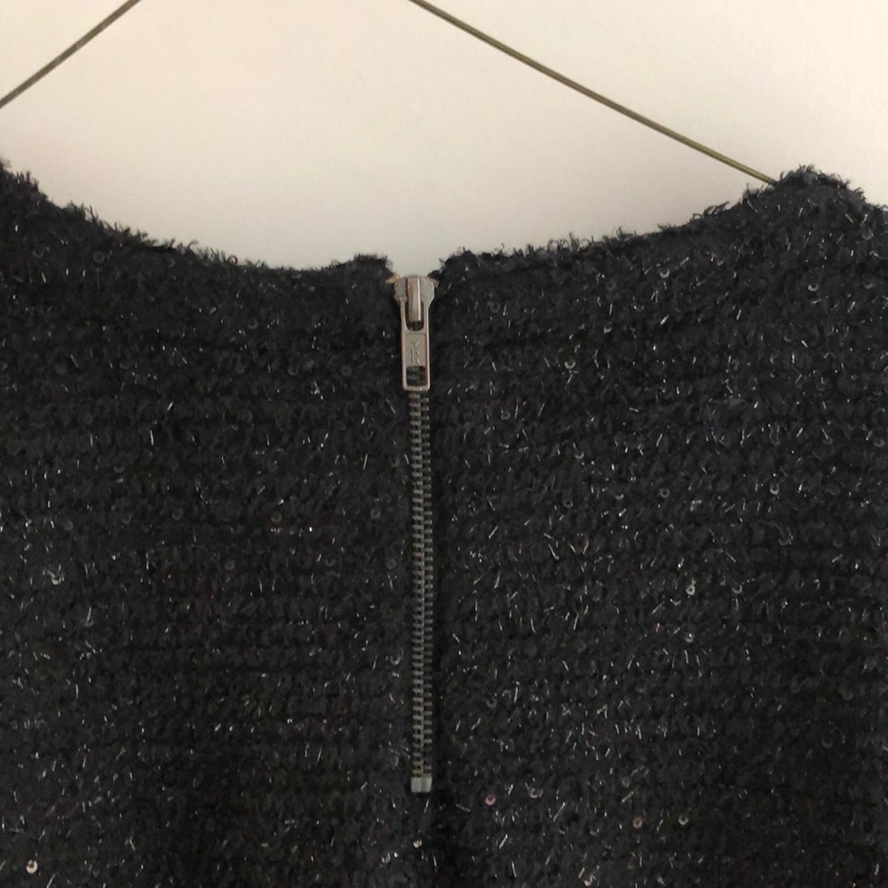 Black Sequin Top With Feather Bottom Size Small - image 4